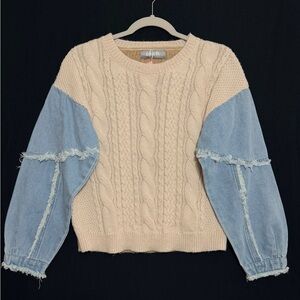 Blue B Collection Cream& Brown Knit and Blue Cable Knit Sweater